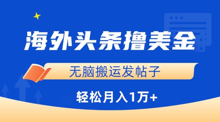 海外头条撸美金，无脑搬运发帖子，月入1万+，小白轻松掌握-网创汇