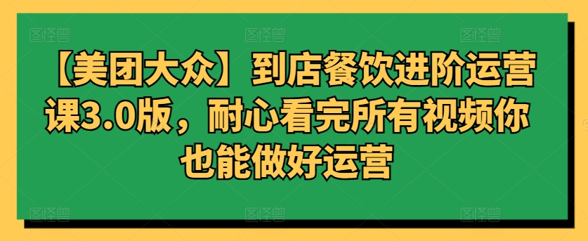 【美团大众】到店餐饮进阶运营课3.0版，耐心看完所有视频你也能做好运营-网创汇