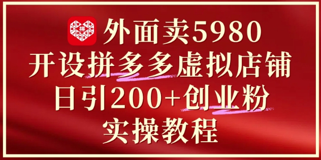 外面卖5980开设拼多多虚拟店铺：单日引流200+创业付费粉实战教程-网创汇