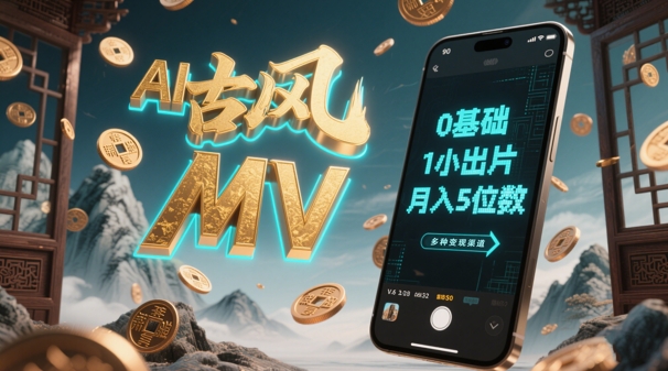 AI一键生成古风音乐MV，0剪辑基础1小时出片，多种变现渠道，一部手机月入5位数-网创汇