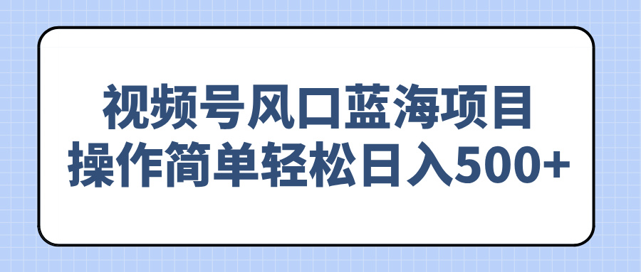 （14276期）视频号风口蓝海项目，操作简单轻松日入500+-网创汇