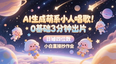 AI生成萌系小人唱歌，0基础3分钟出片，28个作品涨粉8.9W，单条最高19W赞，日入四位数，小白直接抄作业-网创汇