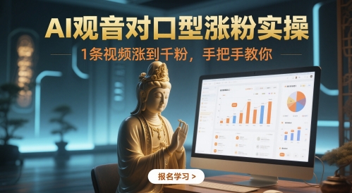 AI观音对口型涨粉实操，1条视频涨到千粉，手把手教你-网创汇