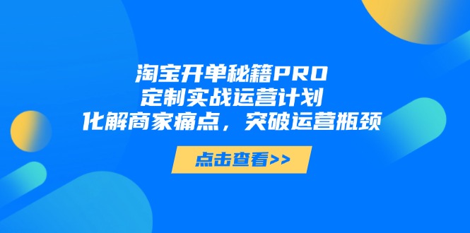 淘宝开单秘籍PRO，定制实战运营计划，化解商家痛点，突破运营瓶颈-网创汇