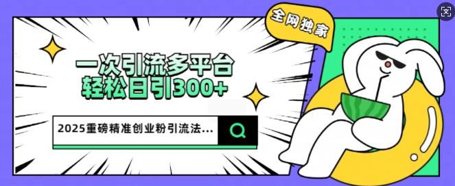 2025重磅全网独家引流法，一次多平台，轻松日引300+精准创业粉-网创汇