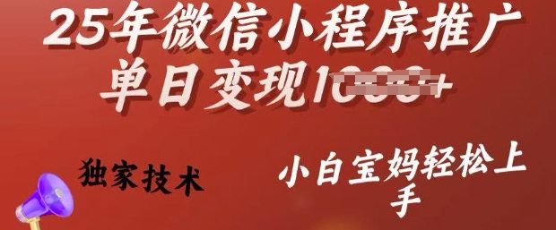 25年微信小程序推广单日变现多张，独家技术，小白宝妈轻松上手【揭秘】-网创汇