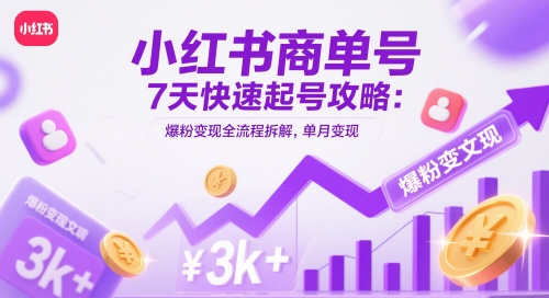 小红书商单号7天快速起号攻略：爆粉变现全流程拆解，单月变现3k+-网创汇
