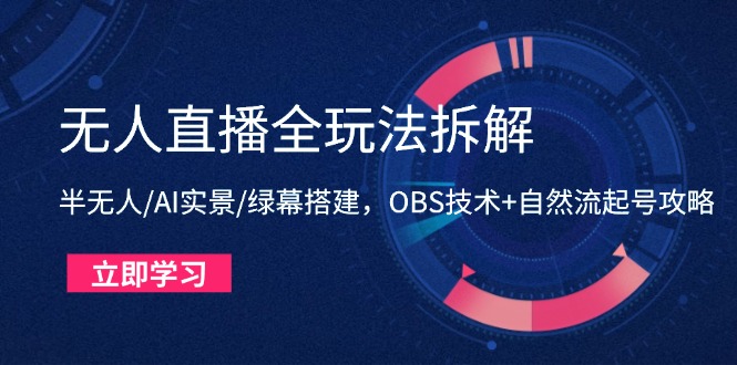 无人直播全玩法拆解：半无人/AI实景/绿幕搭建，OBS技术+自然流起号攻略-网创汇