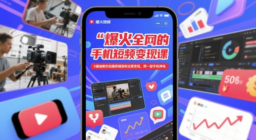 爆火全网的手机短视频变现课，0基础教你拍摄剪辑涨粉运营变现，用一部手机挣钱-网创汇