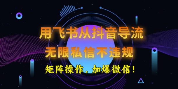 用飞书从抖音导流，无限私信不违规，抖音截流创业粉-网创汇
