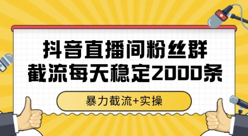 抖音直播间粉丝群暴力截流，一台电脑每天稳定2000条数据，暴力截流+实操 【揭秘】-网创汇