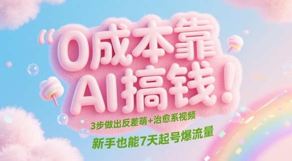 0成本靠AI搞钱！3步做出反差萌+治愈系视频，新手也能7天起号爆流量-网创汇