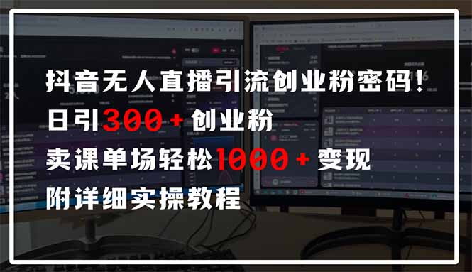 抖音无人直播引流密码！日引300+创业粉 单场轻松1000+变现 附详细实操教程-网创汇