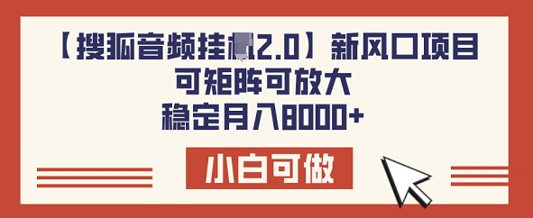 【搜狐音频挂JI2.0】新风口项目，可矩阵可放大，稳定月入8k-网创汇