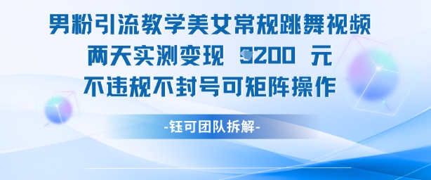 男粉引流教学美女常规跳舞视频两天实测变现1k+，不违规不封号可矩阵操作-网创汇