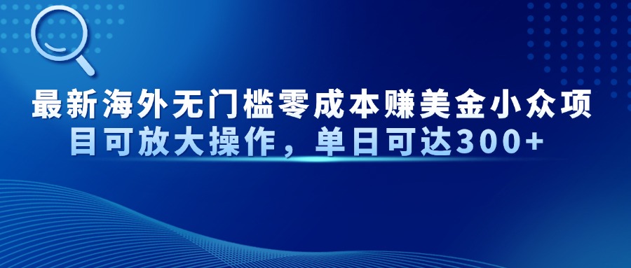 最新海外无门槛零成本赚美金小众项目可放大操作，单日可达300+-网创汇