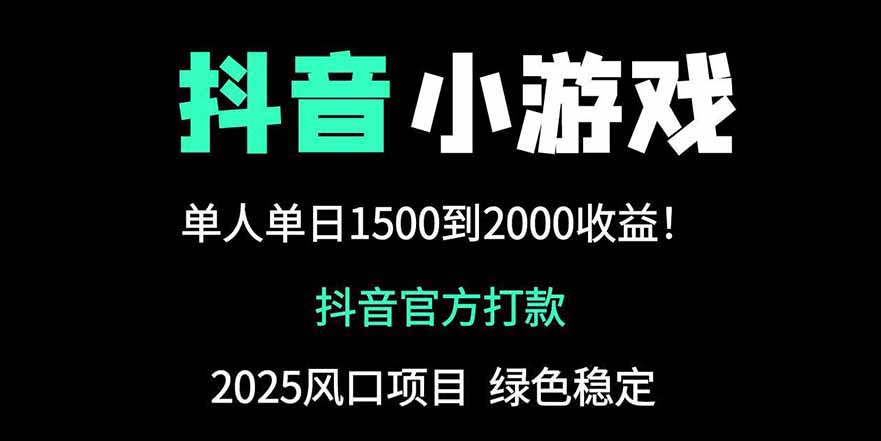抖音官方小游戏2025全网最新玩法，暴利赚钱项目，单机日入2000+-网创汇