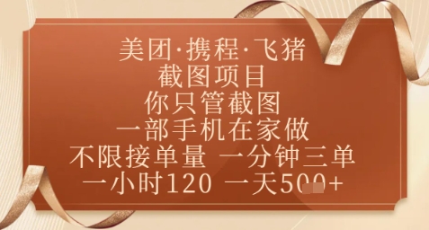 飞猪美团截图项目，你只管截图，一部手机在家做，正规平台无套路，一天5张+【揭秘】-网创汇
