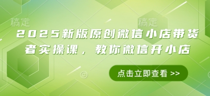 2025新版原创微信小店带货者实操课，教你微信开小店-网创汇