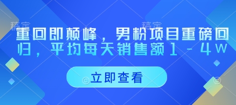重回即颠峰，男粉项目重磅回归，平均每天销售额1-4W-网创汇