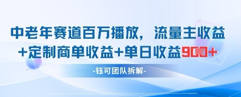 中老年赛道百万播放+流量主收益+定制收益，单日收益9张-网创汇