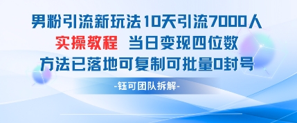 男粉引流新玩法10天引流7000人当日变现四位数可复制可批量0封号-网创汇