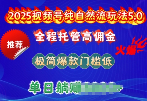 2025视频号纯自然流玩法5.0，全程托管高佣金，极简爆款门槛低，单日收益多张【揭秘】-网创汇