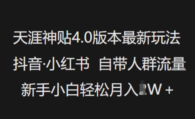 天涯神贴4.0版本最新玩法，抖音·小红书自带人群流量，新手小白轻松月入过W-网创汇