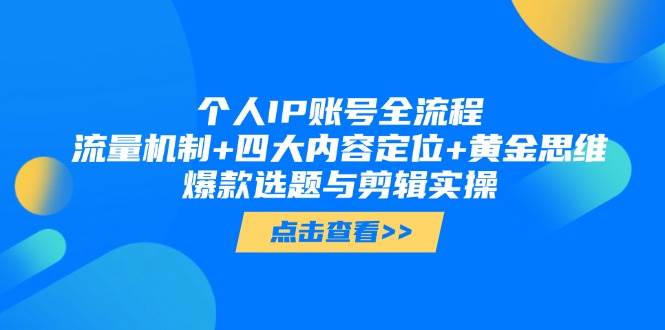 个人IP账号全流程：流量机制+四大内容定位+黄金思维, 爆款选题与剪辑实操-网创汇