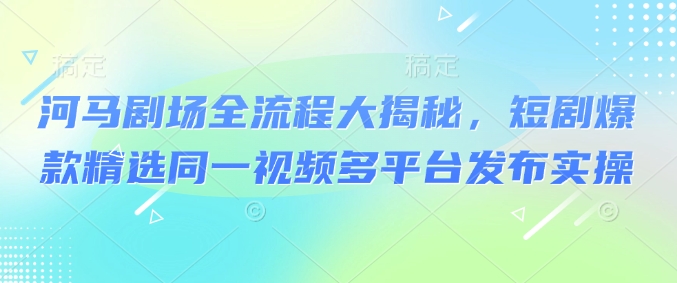 河马剧场全流程大揭秘，短剧爆款精选同一视频多平台发布实操-网创汇