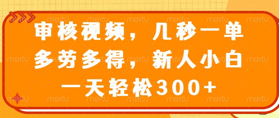 （14294期）审核视频，几秒一单，多劳多得，新人小白一天轻松300+-网创汇