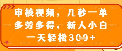视频审核员，几秒一单，不限时间，不限地点，多做多得，新人小白一天轻松几张+【揭秘】-网创汇