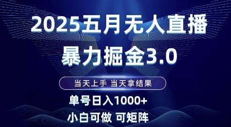 2025五月无人直播暴力掘金3.0，当天上手，当天拿结果，单号日入1k+小白可做可矩阵【揭秘】-网创汇