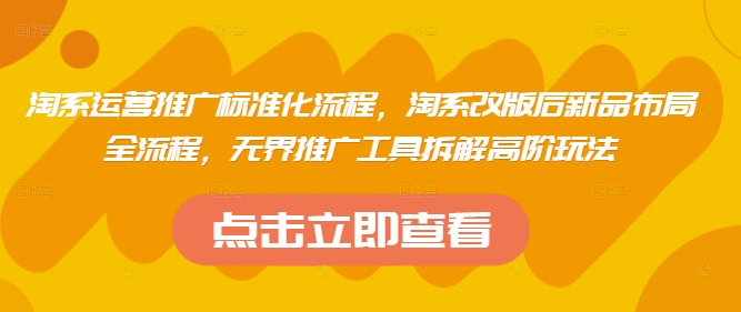 淘系运营推广标准化流程，​淘系改版后新品布局全流程，无界推广工具拆解高阶玩法-网创汇