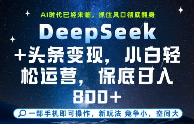 DeepSeek+头条变现，保姆级教学，小白轻松上手，日入8张+【揭秘】-网创汇