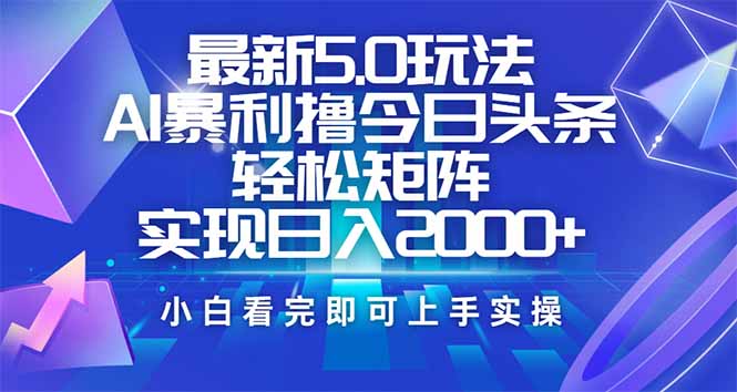 （14336期）今日头条最新5.0玩法，思路简单，复制粘贴，轻松实现矩阵日入2000+-网创汇