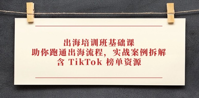 出海培训班基础课，助你跑通出海流程，实战案例拆解，含 TikTok 榜单资源-网创汇