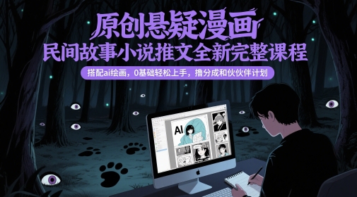 原创悬疑漫画民间故事小说推文全新完整课程， 搭配ai绘画，0基础轻松上手，撸分成和伙伴计划-网创汇